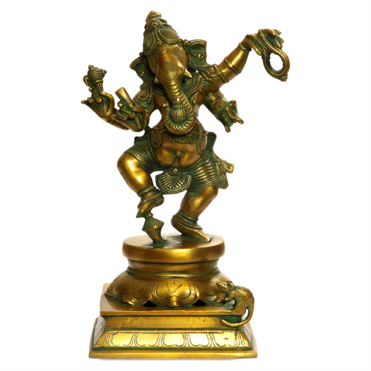 Brassaura™ Dancing Ganesha on Pedestal | Traditional Brass Sculpture | Height 12 Inches & Weight 4.48 kgs