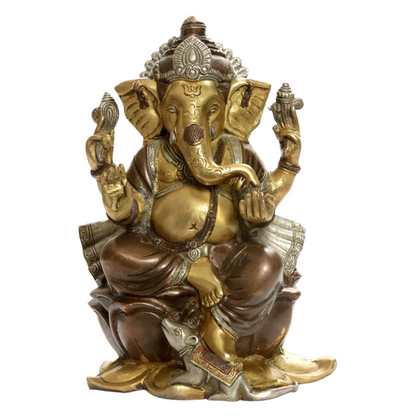 Brassaura™ Seated Lord Ganesha Brass Statue | Height 9.4 Inches & Weight 3.68 kgs