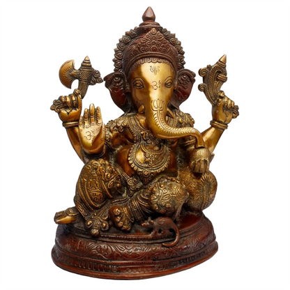 Brassaura™ Resting Ganesha with Pillow | Pure Brass with Antique Finish | Height 6 Inches & Weight 1.10 kgs