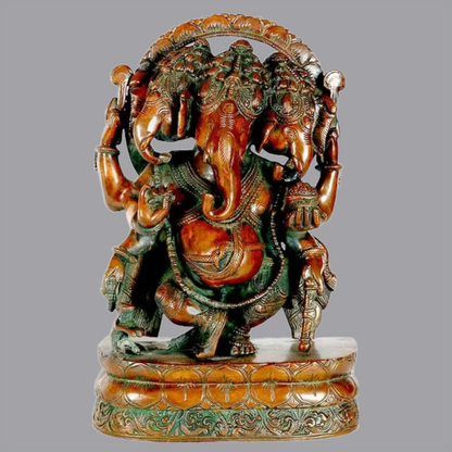 Brassaura® Trimukha Nritya Ganesha in Brass | Height 12 Inches | Weight 7 kgs