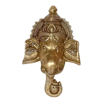 Brassaura® Lord Ganesha Wall Hanging Mask | Brass Décor | Height 24.41 Inches & Weight 8.40 kgs