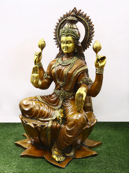 Brassaura® Goddess Lakshmi Seated on Lotus | Brass Statue | Height 51.97 Inches & Weight 131.60 kgs