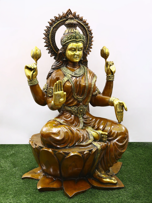 Brassaura® Goddess Lakshmi Seated on Lotus | Brass Statue | Height 51.97 Inches & Weight 131.60 kgs