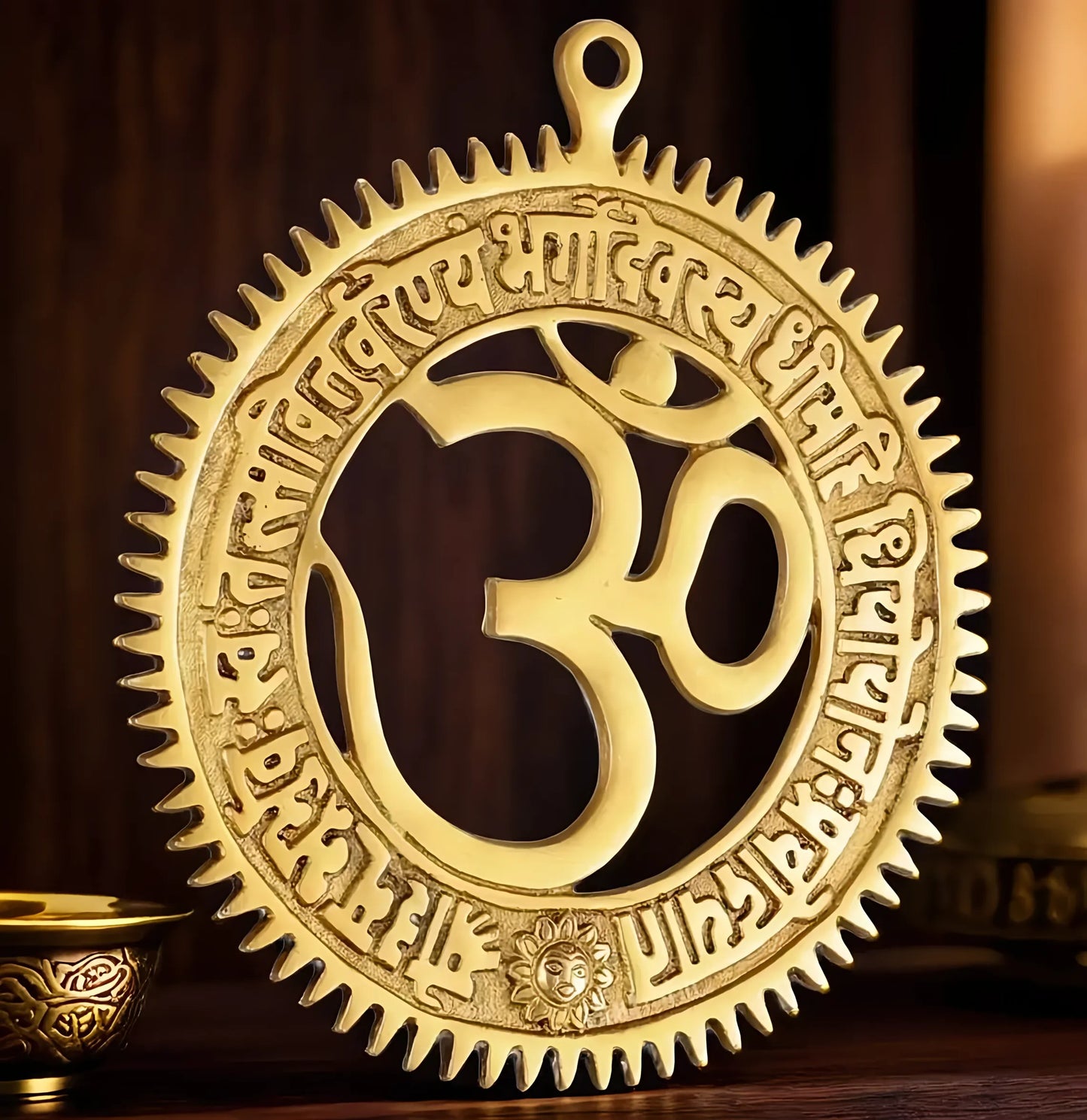 Brassaura™ Brass Om Symbol Wall Hanging with Gayatri Mantra – Height & Diameter 8 Inches & Weight 600 Gms