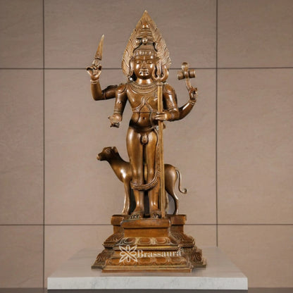 Brassaura™ Brass Kaal Bhairav Idol – Height 17 Inches & Weight 8.7 Kgs | Home Temple & Spiritual Décor