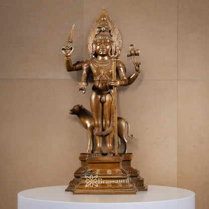 Brassaura™ Brass Kaal Bhairav Idol – Height 17 Inches & Weight 8.7 Kgs | Home Temple & Spiritual Décor