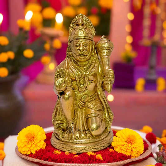 Brassaura™ Handcrafted Brass Hanuman Figurine – Height 7.2 Inches & Weight 1 Kgs