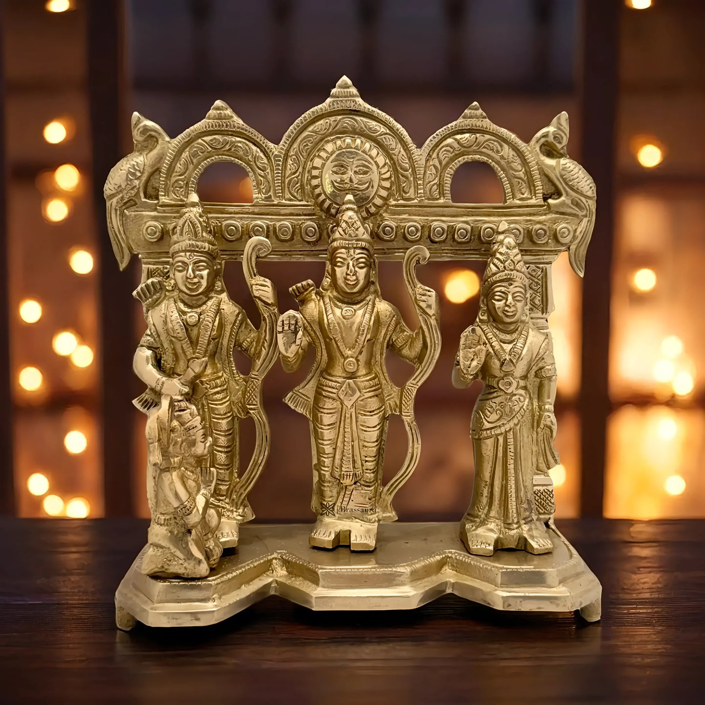 Brassaura™ Brass Ram Darbar Idol – Height 9 Inches & Weight 2 Kgs | Artistic Representation of Ram Parivar