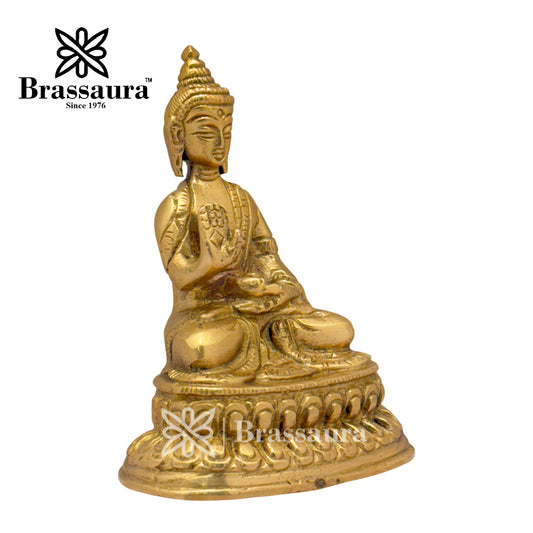 Brassaura® Brass Meditative Buddha Idol for Home Decor | Pure Superfine Brass Handcrafted Murti | Brass Statue for Home Temple, Pooja Room | Height 3.94 Inches | Weight 0.4 Kg