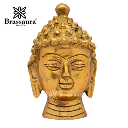 Brass Buddha Head Idol for Home and Decor Weight .3 Kg Height 8 cm