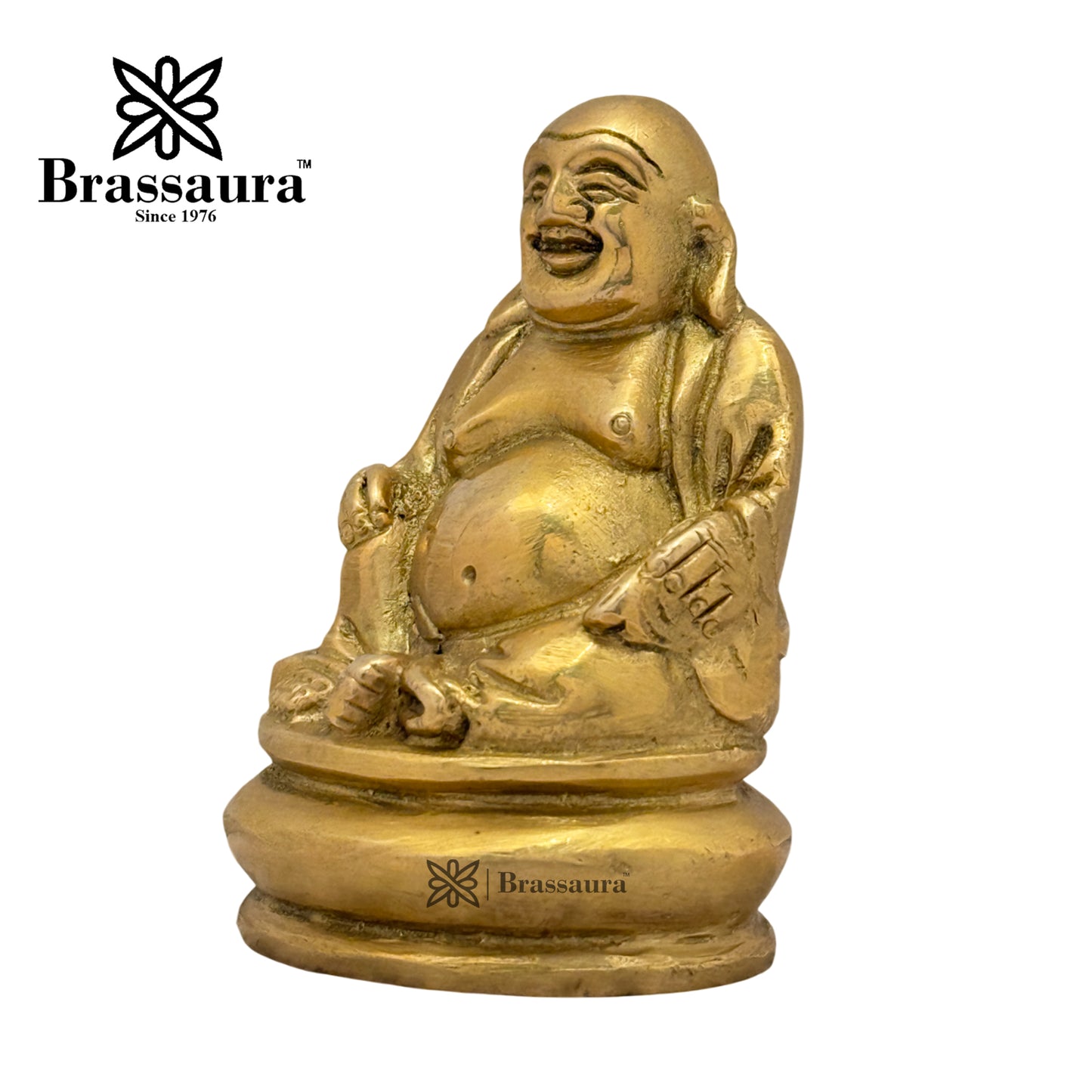 Brass Laughing Buddha Idol for Home and Decor Weight .45 Kg Height 9 cm