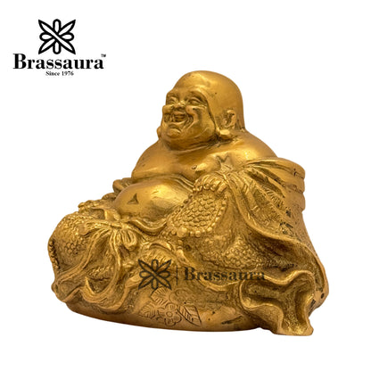 Brass Laughing Buddha Idol for Home and Decor Weight 1.3 Kg Height 10 cm