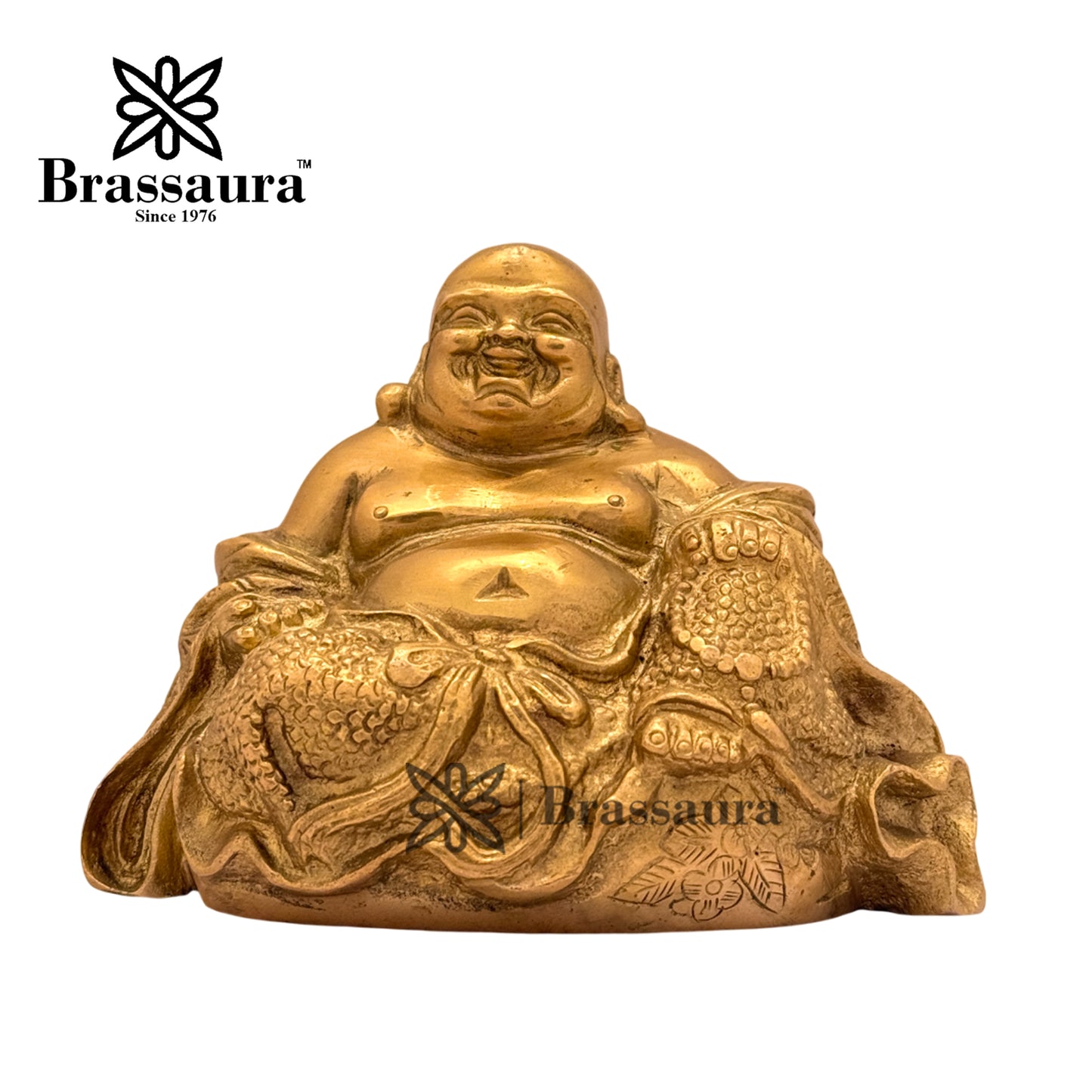 Brass Laughing Buddha Idol for Home and Decor Weight 1.3 Kg Height 10 cm