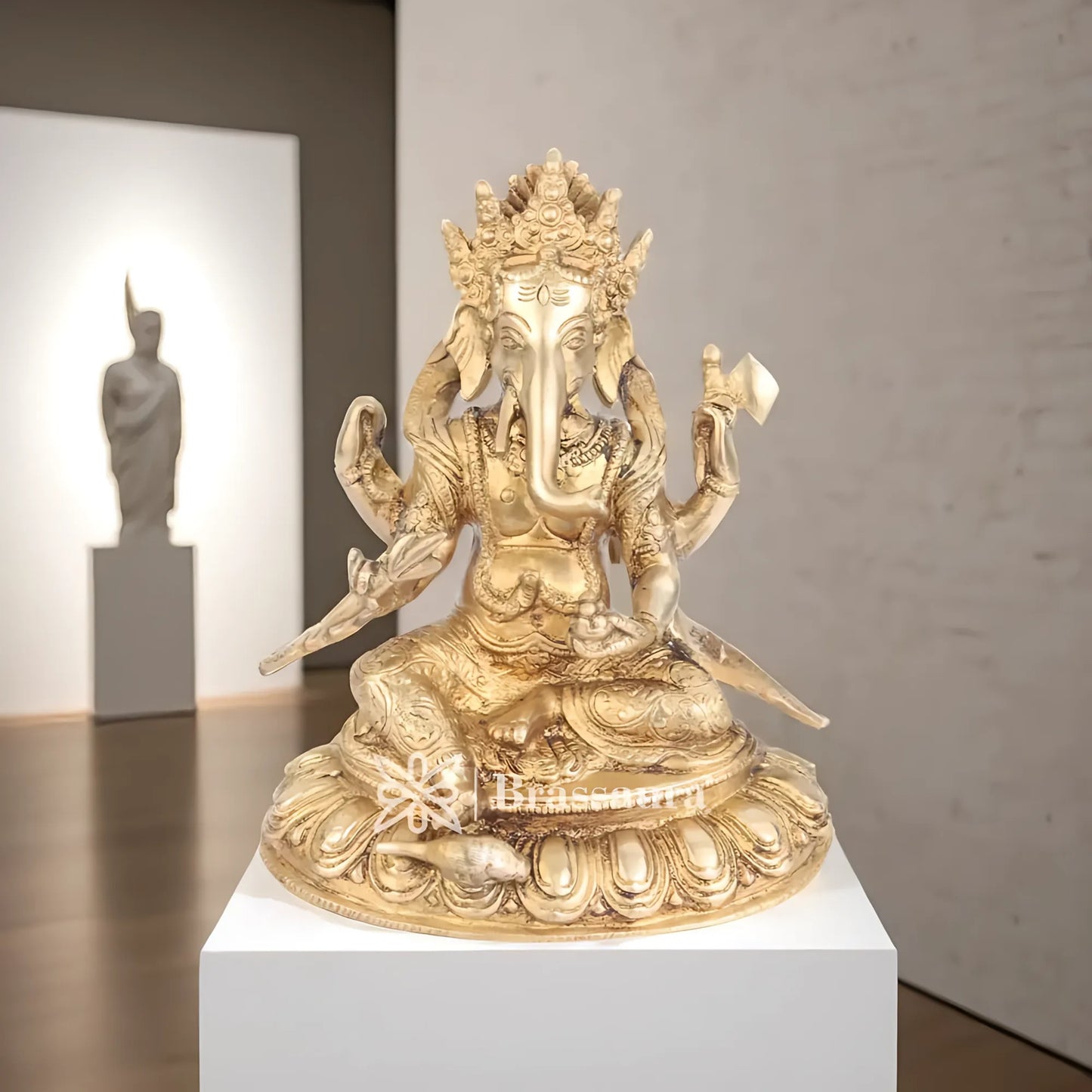 Brassaura™ Brass Ganesha Statue – “Harbinger of Joy” | Height 8 Inches & Weight 2.5 Kgs