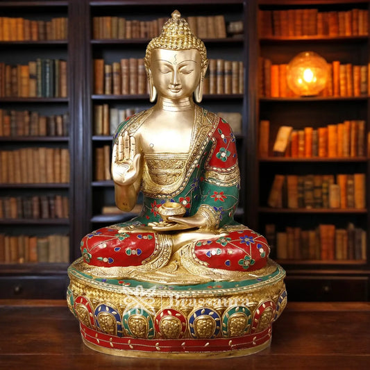 Brass Gem Stone Work Standing Buddha Weight 18.84 Kg Height 20.5 Inch