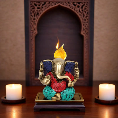 Brass Ganesha Statue For Home Decor And Gift Item Weight .8 Kg And Height 4 Inch