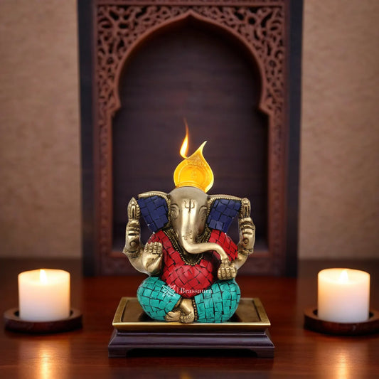 Brass Ganesha Statue For Home Decor And Gift Item Weight .8 Kg And Height 4 Inch