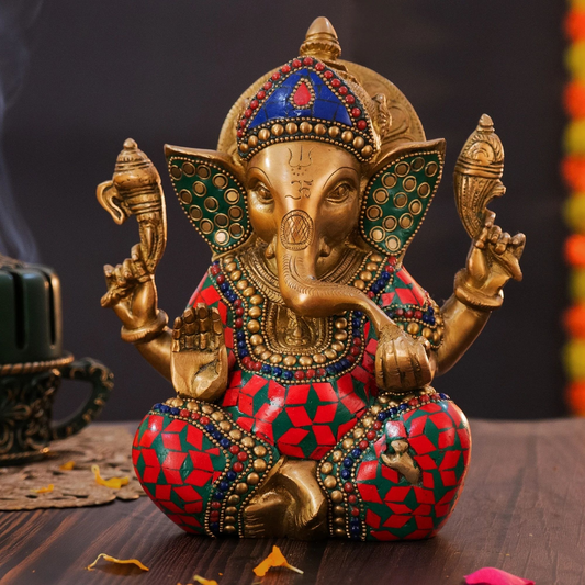 Brassaura® Brass Ganesha Statue for Home Temple Decor | Height 8 Inches