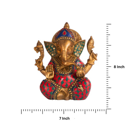 Brassaura® Brass Ganesha Statue for Home Temple Decor | Height 8 Inches