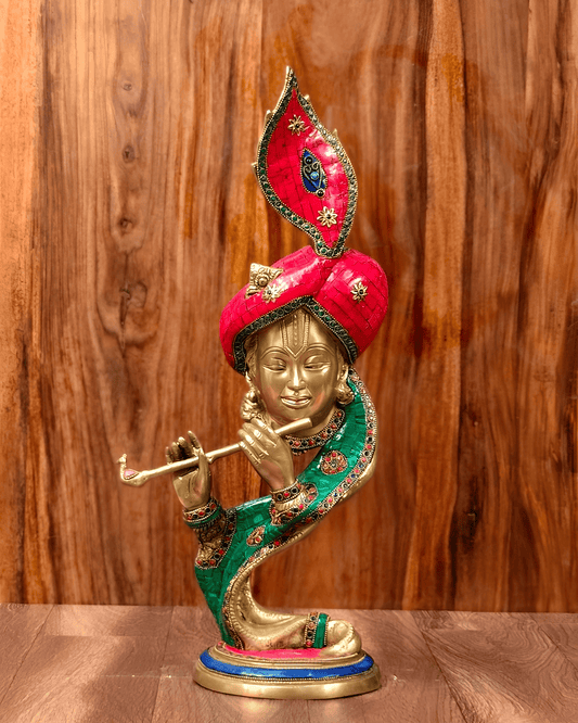 Brassaura™ Aatma Krishna Brass Idol | Pure Brass with Meenakari Stonework | Height 20 Inches & Weight 7.2 Kgs