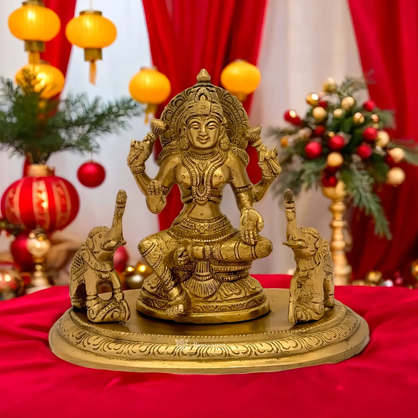 Brassaura™ Handcrafted Brass Laxmi Idol – Height 6 Inches & Weight 1.63 Kgs | Devotional Statue