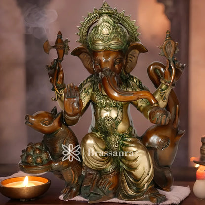 Brassaura™ Brass Ganesha Statue for Home Décor & Gift | Weight 29 Kgs | Height 22 Inches