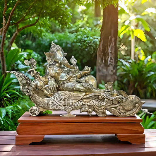 Brassaura™ Brass Relaxing Ganesha Statue for Home and Decor | Weight 35 Kgs | Height 16 Inches