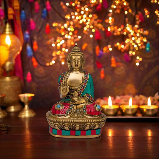 Brassaura™ Brass Buddha Vitarka Statue Multicolor Sculpture Idol