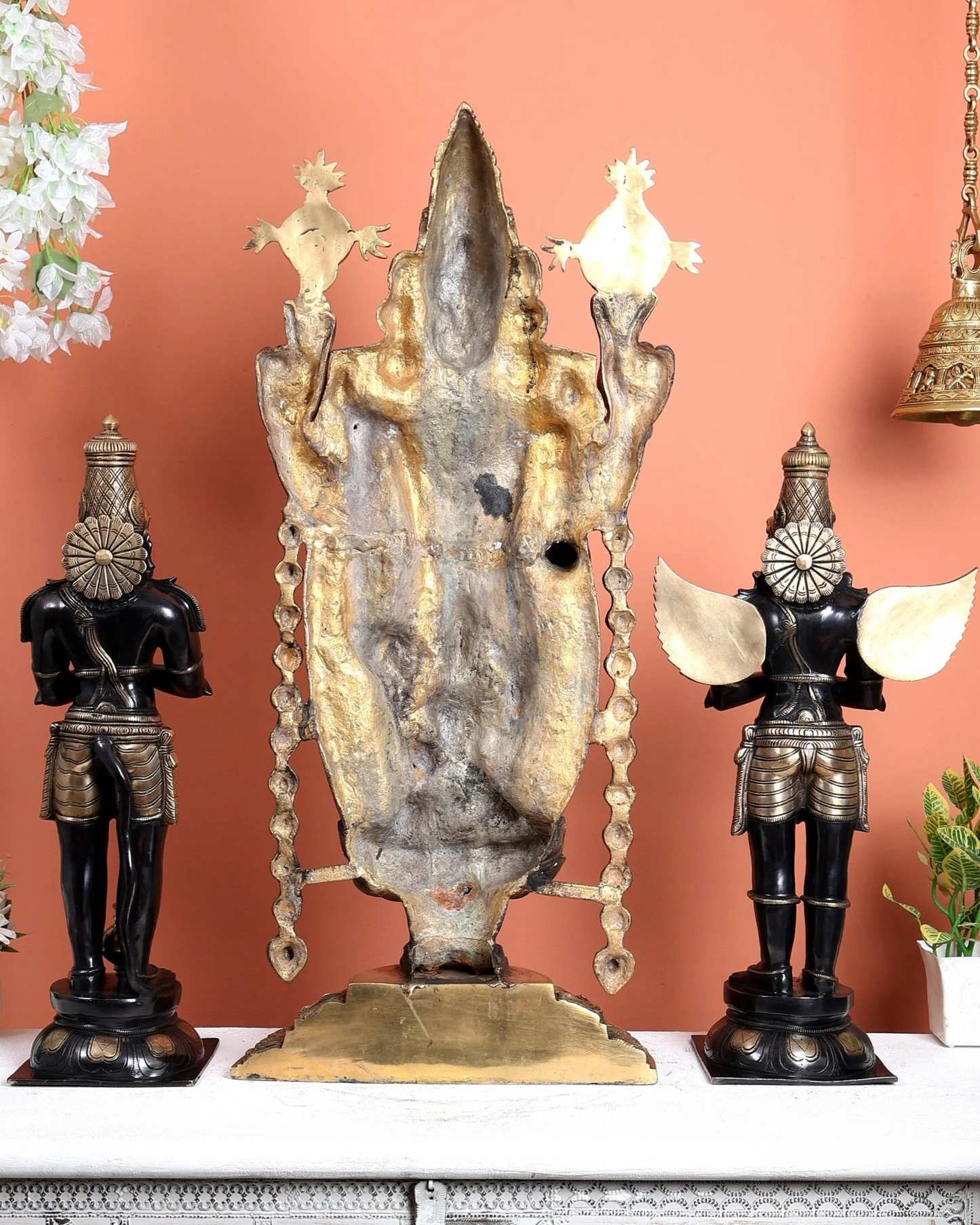 Brassaura® Brass Tirupati Balaji with Hanuman & Garuda Statue Set | Height 34.5 Inches