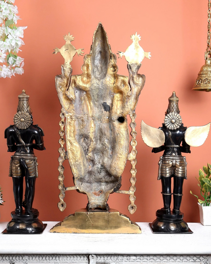 Brassaura® Brass Tirupati Balaji with Hanuman & Garuda Statue Set | Height 34.5 Inches