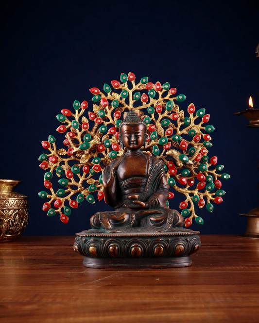 Brass Tree Blessing Buddha Statue Weight 4.25 kg