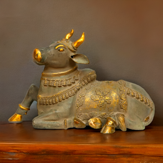 Brassaura™ Antique Brass Large Nandi Sculpture – Height 21.5 Inches & Weight 30 Kgs | Rustic Grey Sand Finish