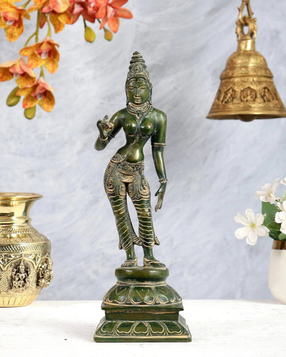 ब्रासोरा® वृंदावन वेणुगोपाल कृष्ण पीतल की प्रतिमा मोर के साथ | एंटीक नीला और सुनहरा रंग | ऊँचाई 20 इंच
