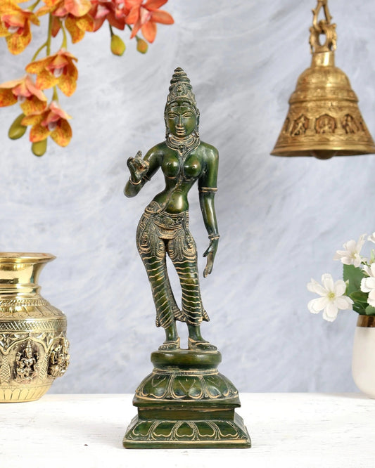 Brassaura® Brass Devi Parvati Uma Standing Idol | Height 10 Inches
