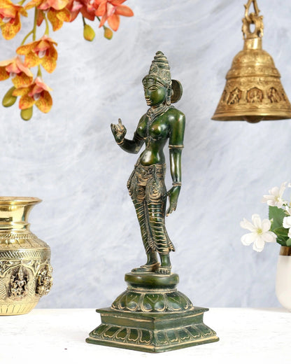 ब्रासोरा® वृंदावन वेणुगोपाल कृष्ण पीतल की प्रतिमा मोर के साथ | एंटीक नीला और सुनहरा रंग | ऊँचाई 20 इंच