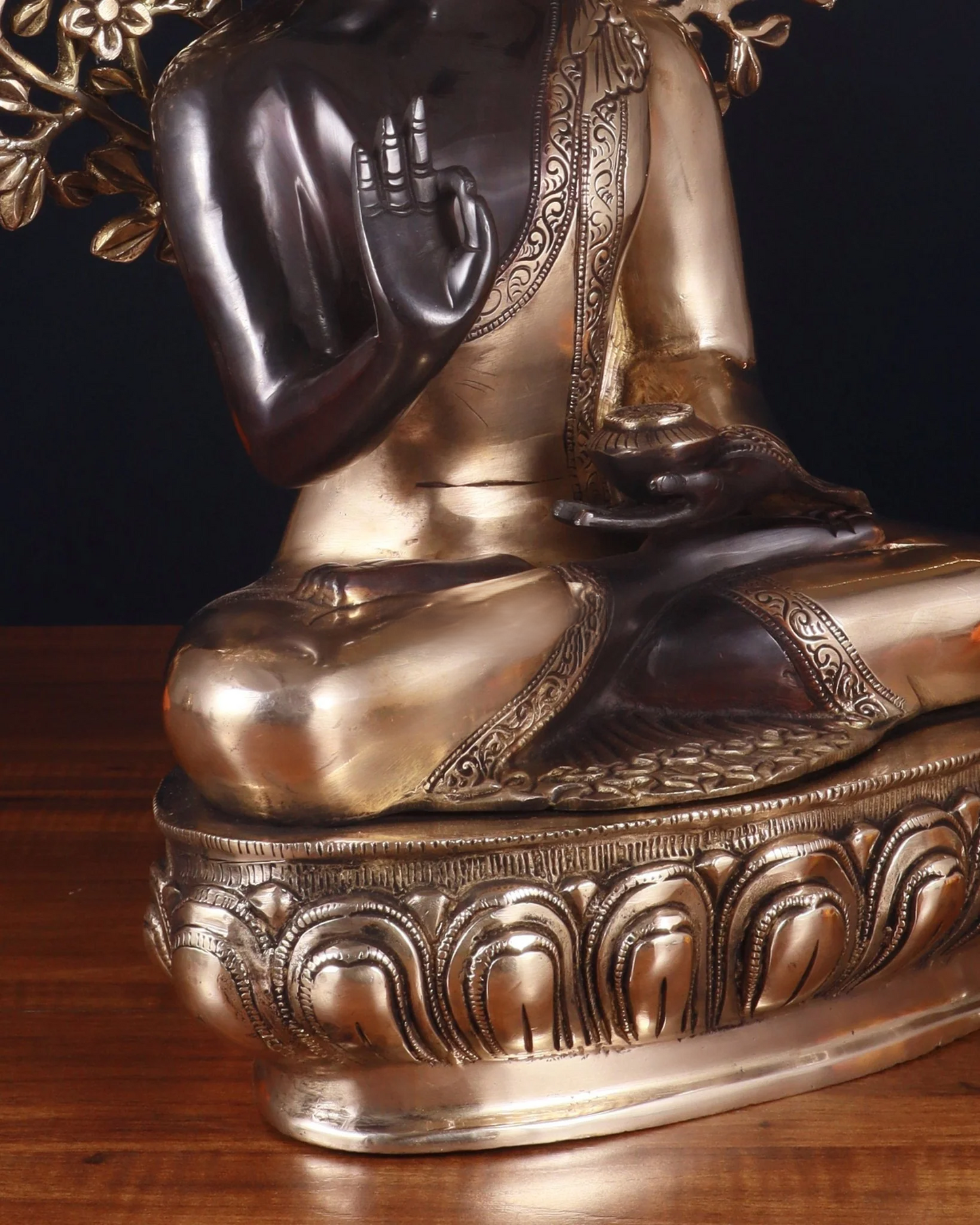 Brass Blessing Buddha Tree Statue Weight 11.98 kg & Height 14.5 Inch