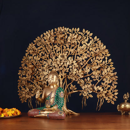 Brass Gem Stone Work Blessing Buddha Statue Weight 8 kg Kalpavriksha Tree 18 kg