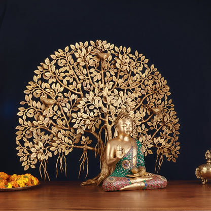 Brass Gem Stone Work Blessing Buddha Statue Weight 8 kg Kalpavriksha Tree 18 kg