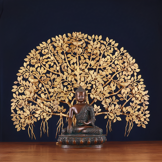 Brass Bhumisprasa Buddha Statue Weight 6.8 kg Kalpavriksha Tree Weight 18 kg