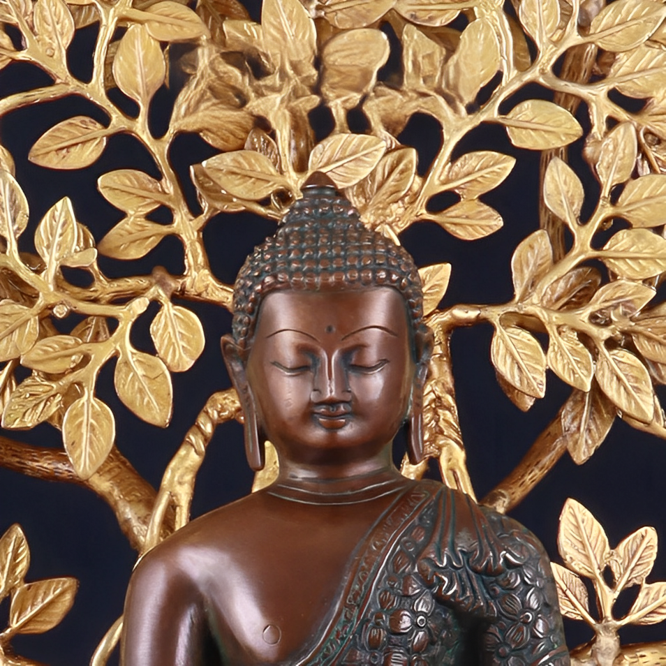 Brass Bhumisprasa Buddha Statue Weight 6.8 kg Kalpavriksha Tree Weight 18 kg