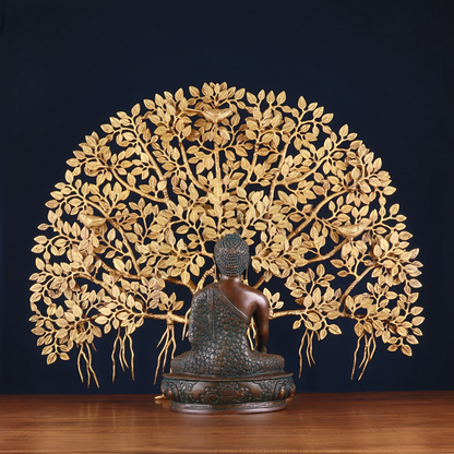 Brass Bhumisprasa Buddha Statue Weight 6.8 kg Kalpavriksha Tree Weight 18 kg