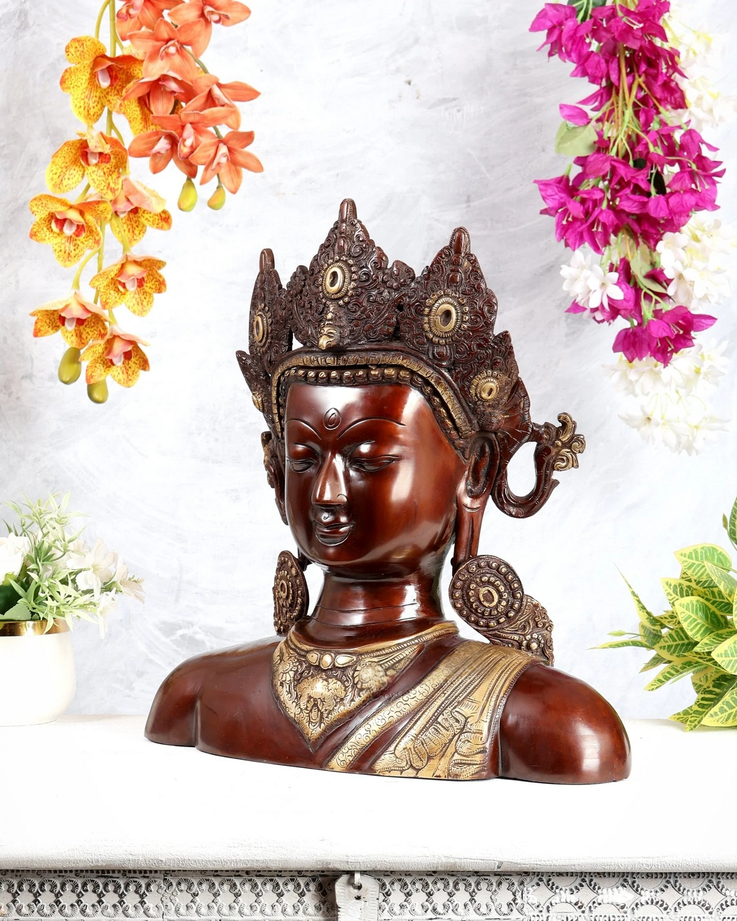 Brassaura® Buddha Bust Brass Sculpture | Heritage Dual-Tone Finish | Height 17.5 Inches & Weight 9.02 Kgs