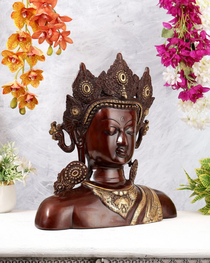 Brassaura® Buddha Bust Brass Sculpture | Heritage Dual-Tone Finish | Height 17.5 Inches & Weight 9.02 Kgs