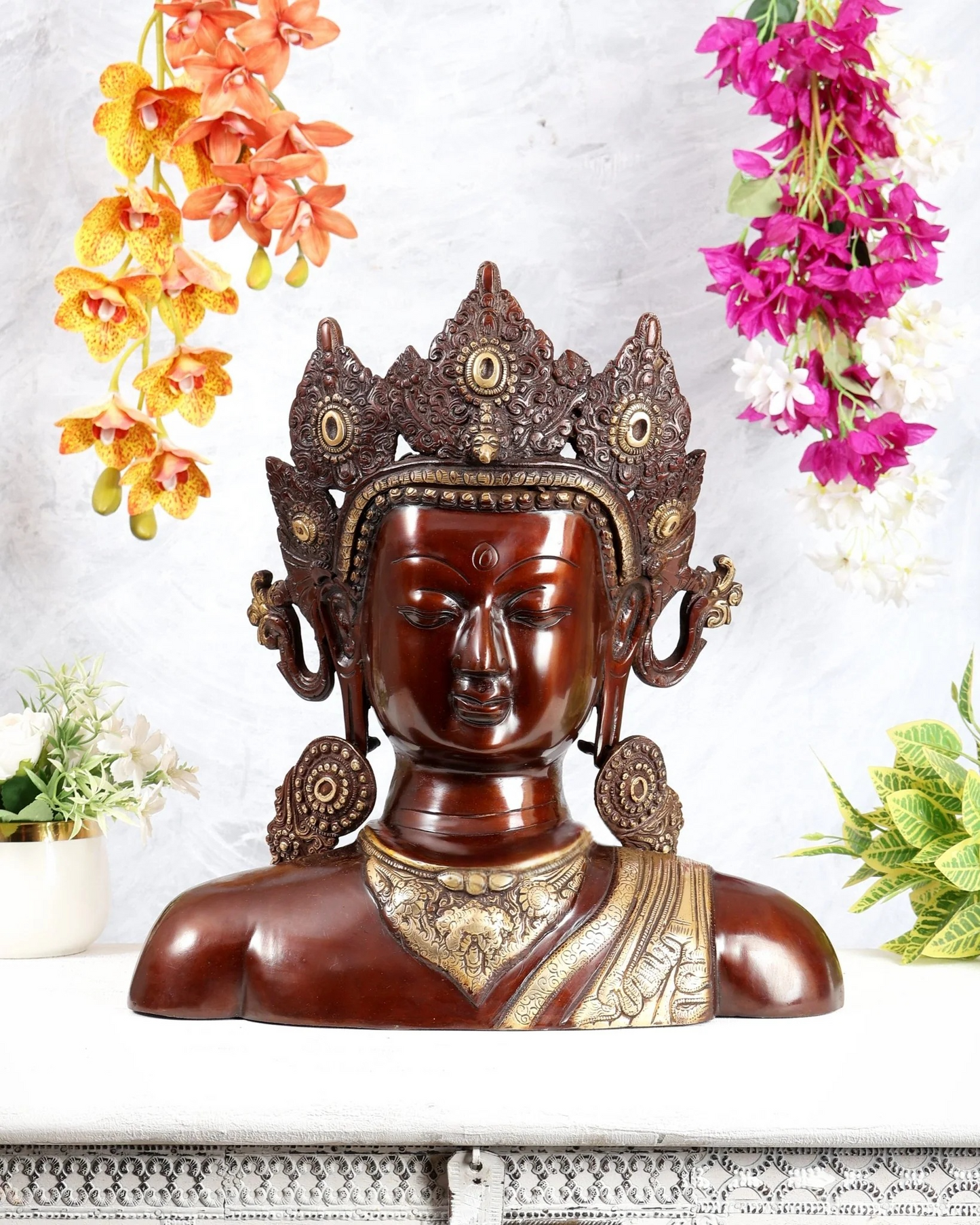 Brassaura® Buddha Bust Brass Sculpture | Heritage Dual-Tone Finish | Height 17.5 Inches & Weight 9.02 Kgs