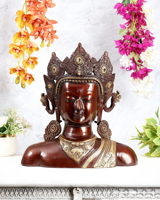 Brassaura® Buddha Bust Brass Sculpture | Heritage Dual-Tone Finish | Height 17.5 Inches & Weight 9.02 Kgs