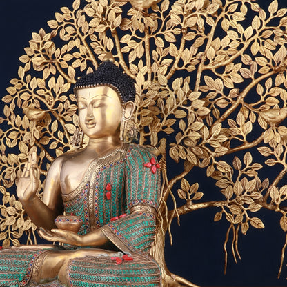 Brass Gem Stone Work Blessing Buddha Statue Weight 20 kg & Kalpavriksha Tree 18 kg