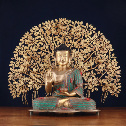 Brass Gem Stone Work Blessing Buddha Statue Weight 20 kg & Kalpavriksha Tree 18 kg