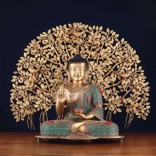 Brass Gem Stone Work Blessing Buddha Statue Weight 20 kg & Kalpavriksha Tree 18 kg