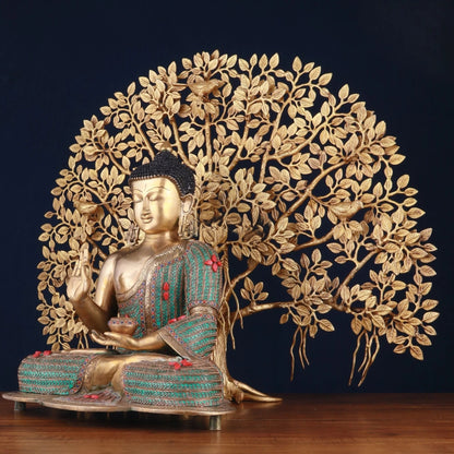 Brass Gem Stone Work Blessing Buddha Statue Weight 20 kg & Kalpavriksha Tree 18 kg