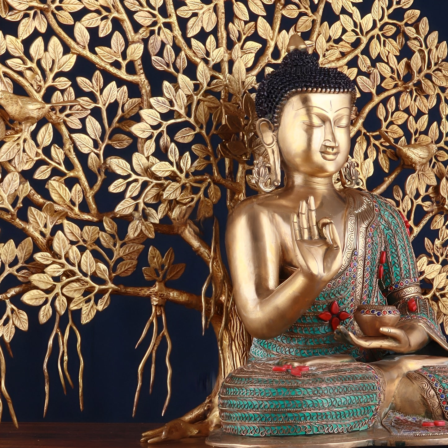 Brass Gem Stone Work Blessing Buddha Statue Weight 20 kg & Kalpavriksha Tree 18 kg